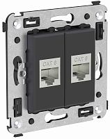 Розетка компьютерная экранированная без рамки DKC Avanti 2-м. RJ45+RJ45 6е черный матовый картинка